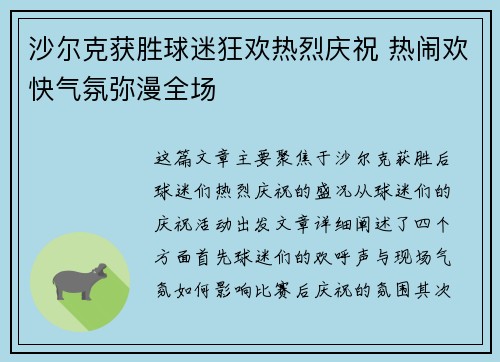沙尔克获胜球迷狂欢热烈庆祝 热闹欢快气氛弥漫全场